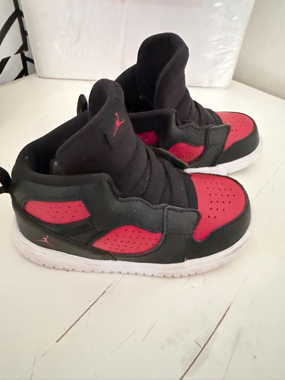 Jordan Kids Black and Red High-Top Sneakers